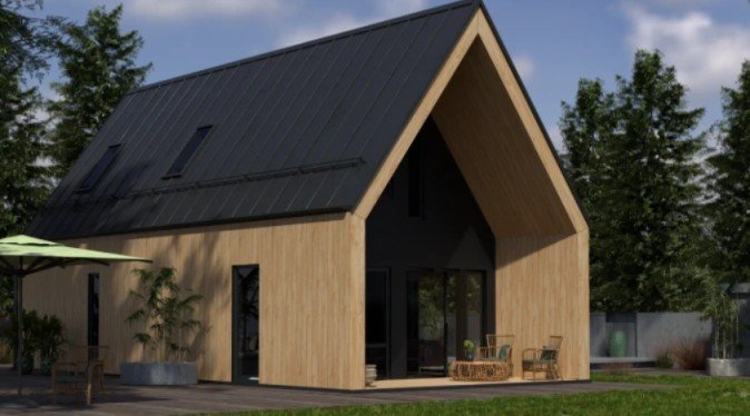Moderní dům s fasádou ve stylu dřeva za použití Strama Panels Moderní dům s fasádou ve stylu dřeva za použití Strama Panels