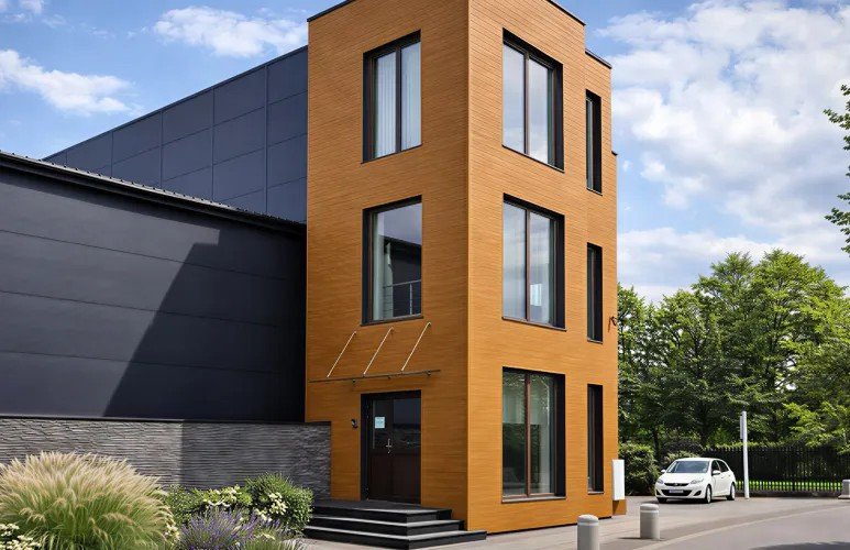 Fasáda od nového dodavatele Strama Panels v oranžovém stylu Fasáda od nového dodavatele Strama Panels v oranžovém stylu